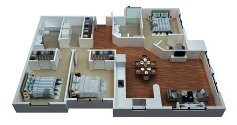 Floor plan for 3 beds, 2 baths, 1324 sqft
